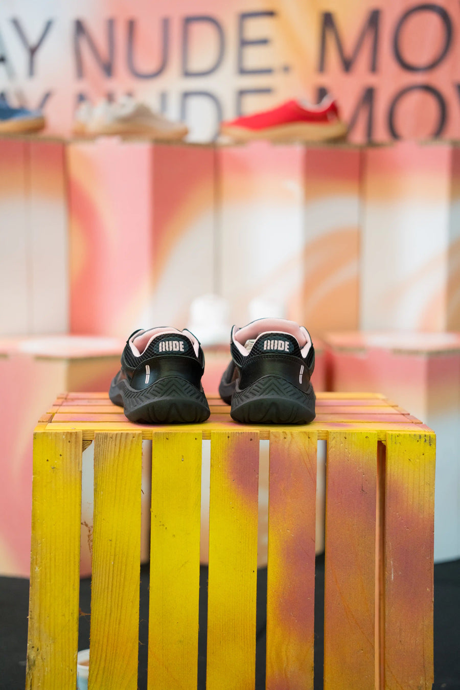 Nude Foot barefoot sneaker Total Black, front pair view showcasing breathable mesh upper construction