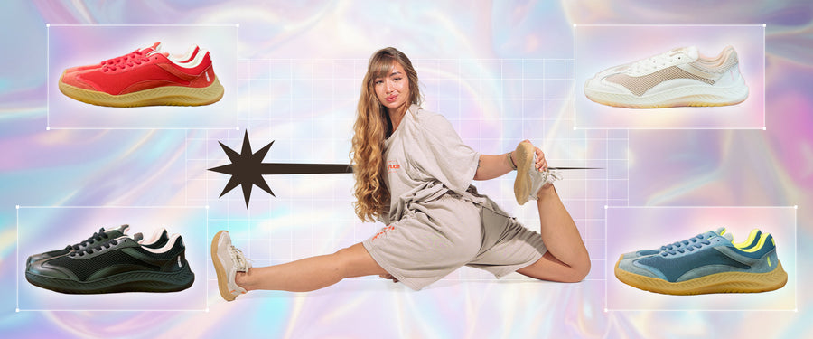 The Nude Foot summer campaign banner with all four barefoot sneaker colorways