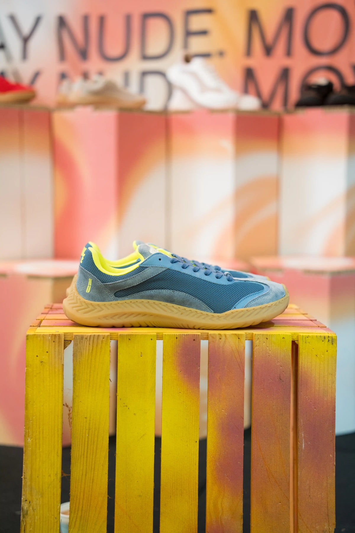 Barefoot sneaker Nude Blue Fluoro Fighters - side profile view, flexible zero-drop sole